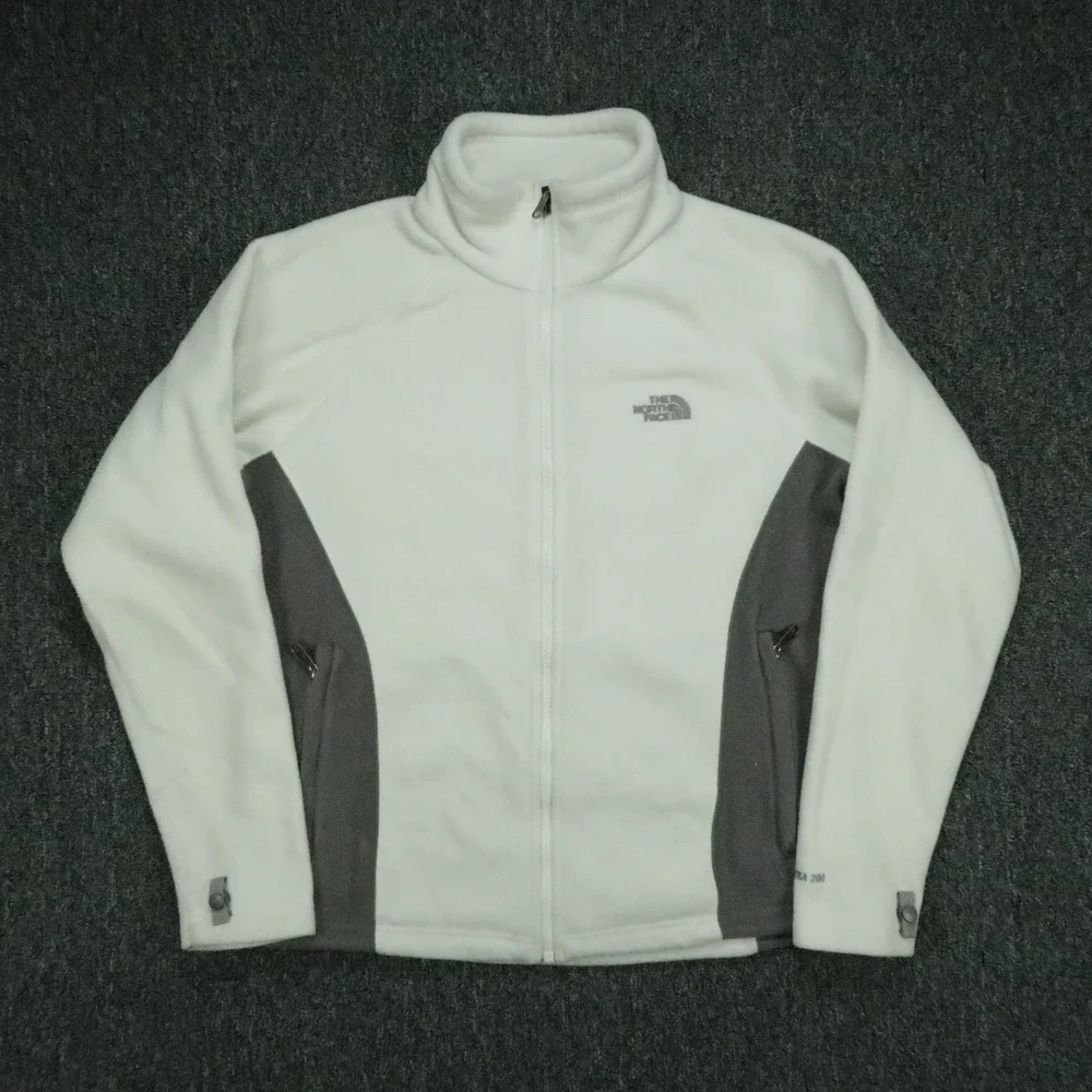 The North Face Jacket Womens Large White Gray TKA 200 Full Zip Pockets *